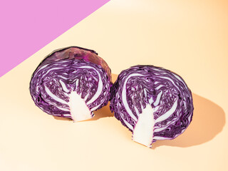 Two halves of red cabbage isolated