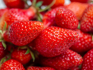 Harvest of red tasty strawberries closeup