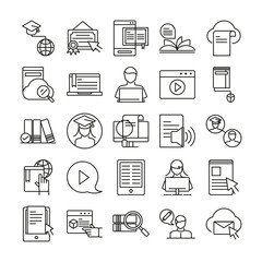 Wall Mural - elearning online education and development class set line style icon