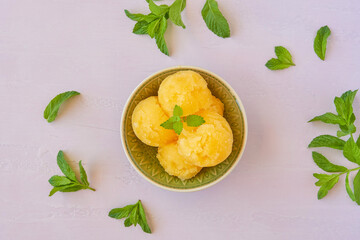 Poster - Yellow watermelon sorbet with mint leaves