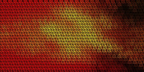 Dark Red, Yellow vector backdrop with mystery symbols.