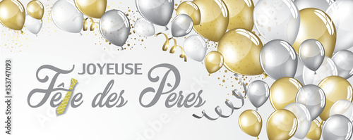Fotografía carte ou bandeau joyeuse fête des pères en gris avec des ballons argent, or e