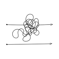messy line like hard and easy way. flat linear trend modern art graphic random quiz design ball element isolated on white. concept of true and false path or straight and winding road or mind idea
