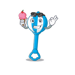 Wall Mural - A cartoon drawing of rattle toy holding cone ice cream