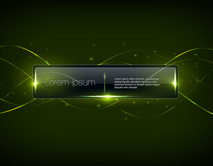 vector green glossy glowing banner or button on dark background