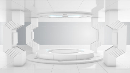 White futuristic 3d construction tunnel lab