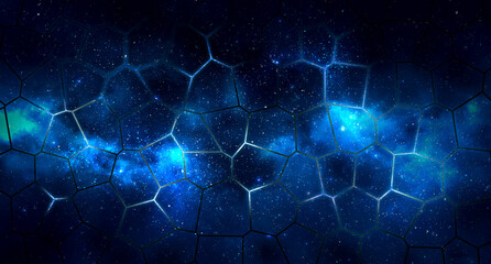 bright abstract illustration of luminous compounds on a dark blue background with stars