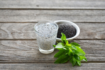 Wall Mural - Lemon basil seeds soaked in water are used as laxatives to eat before bed. Will make good excretion in the morning