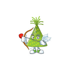 Poster - mascot design concept of green party hat cute Cupid with arrow and wings