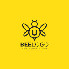 initial u letter bee logo vector illustration design template