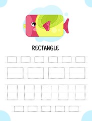 Poster - Handwriting practice sheet. Basic writing. Educational game for children.  Geometric forms. Rectangle.