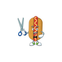 Canvas Print - A picture of hotdog Barber cartoon character working with scissor