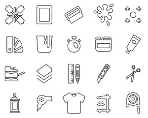 Sticker - Screen Printing Icons Black & White Thin Line Set Big