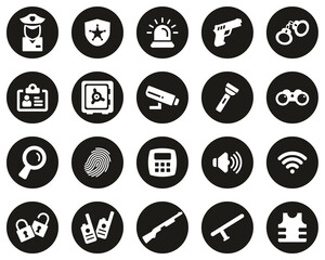 Sticker - Security System & Equipment Icons White On Black Flat Design Circle Set Big