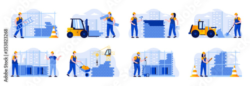 Fotomural Construction site scenes bundle with people characters