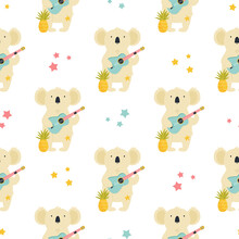Colorful Seamless Pattern With Cute Funny Koalas
