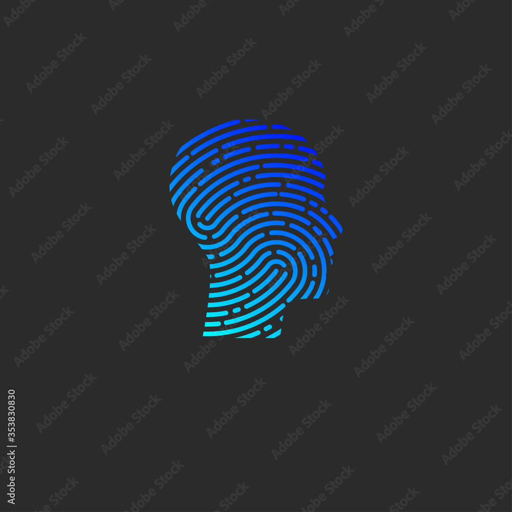 Logo security. Profile of man with fingerprint Stock Vector | Adobe Stock