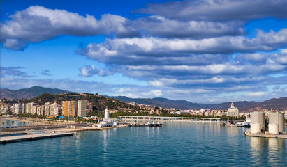 Fototapete - Buildings on the coast near the harbor of Malaga Spain