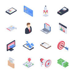 Poster - business, business launch, startup development, market research icons pack