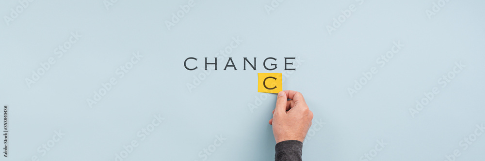 Male hand changing the word Change into Chance - obrazy, fototapety, plakaty 