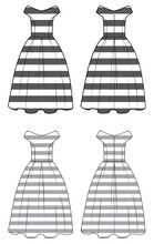 Retro Dress Sketch Set With Striped Print