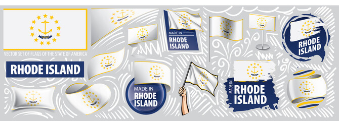 Wall Mural - Vector set of flags of the American state of Rhode island in different designs