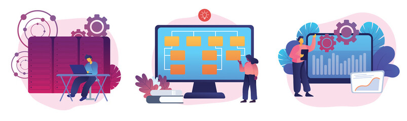 Wall Mural - server maintenance, web design development, business organization icons set. system administration, 