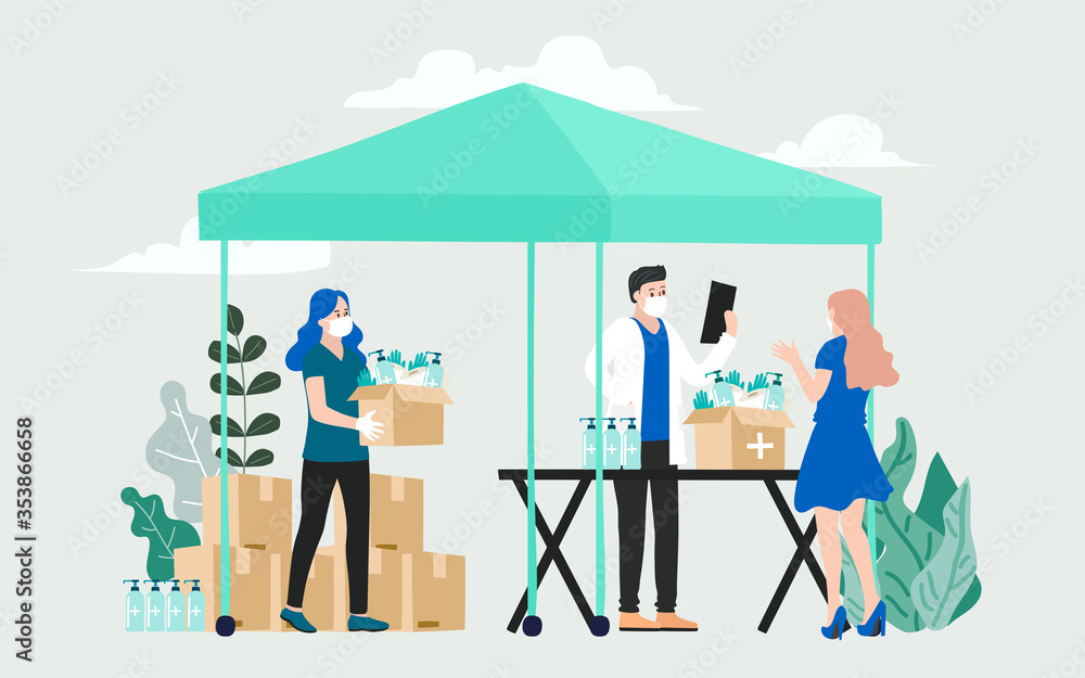 Humanitarian Support, concept of charity and donation. Give and share your love to people. Volunteering vector illustration.  - obrazy, fototapety, plakaty 