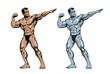 Musclar bodybuilder man posing and flexing his muscles. Vector illustration.