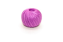 A Ball Of Purple Yarn For Crocheting Or Knitting On A White Background. Isolated