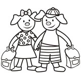 Fototapeta  - two pigs and schoolbag, coloring book, vector illustration
