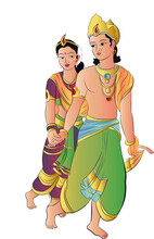 King's Wedding Illustration. Indian Wedding Of King In Traditional Costume. 