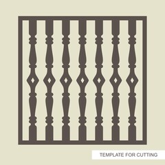 Wall Mural - Square fence (lattice, panel, railings) with classic balusters. Template for plotter laser cutting (cnc), wood carving, metal engraving, paper cut. Vector illustration. 