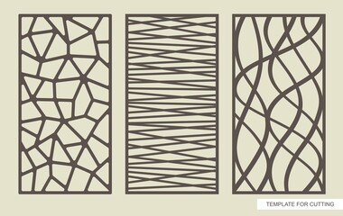 Wall Mural - Set of rectangular panels with an abstract geometric pattern of straight and wavy lines. Template for plotter laser cutting (cnc), wood carving, metal engraving, paper cut. Vector illustration. 