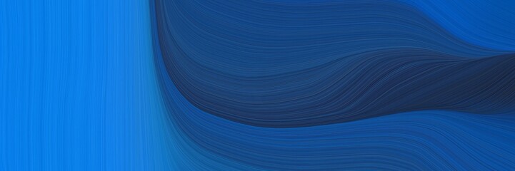 Poster - abstract decorative horizontal header with midnight blue, dodger blue and very dark blue colors. fluid curved lines with dynamic flowing waves and curves for poster or canvas