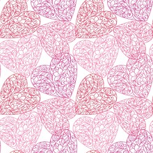 Seamless Pink Lace Floral Background With Hearts