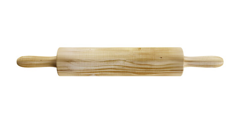Close up view of wooden rolling pin isolated on white background
