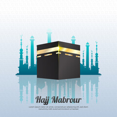 Wall Mural - Islamic Pilgrimage Background with Kaaba and Blue Sky. Hajj Mabrour Concept for Banner, Poster, or Greeting Card