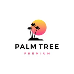 Sticker - palm tree sunset logo vector icon illustration