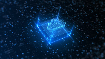 Hi tech Cloud computing and cyber security. Digital data network protection. High-speed connection data analysis. Technology data binary code network conveying. Future technology digital background.