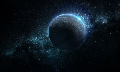 Wall Mural - abstract space 3D illustration, 3d image, background, a planet in space in a nebula and the radiance of stars