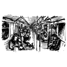Drawing Of People On The Train In Singapore 