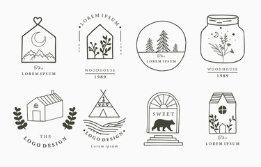 Home and house logo collection with wild,natural,animal,flower,circle.Vector illustration for icon,logo,tattoo,accessories and interior