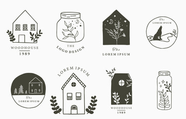 Home and house logo collection with wild,natural,animal,flower,circle.Vector illustration for icon,logo,tattoo,accessories and interior