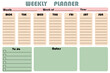 Weekly planer stationery template. Monthly planner, organizer for the week.