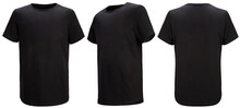 Shirt Design And People Concept - Close Up Of Blank Black Tshirt Front And Rear Isolated. Mock Up Template For Design Print