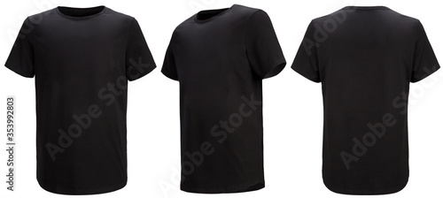Fotografía Shirt design and people concept - close up of blank black tshirt front and rear isolated