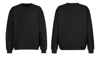 Black sweater template. Sweatshirt long sleeve with clipping path, hoody for design mockup for print, isolated on white background.