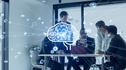 Poster - AI (Artificial Intelligence) concept. Communication network.