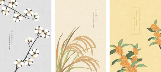 Wall Mural - oriental japanese style abstract pattern background design nature plant cotton ear of rice and osman